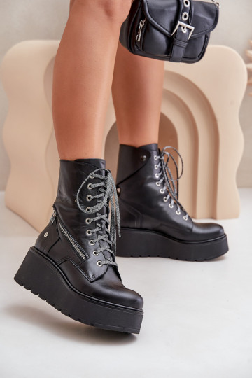 Dřeváky Dámské boty s platformou I Koturnie  06676-01 Černé 2