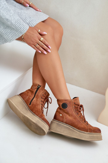 Semišové boty s platformou  06309-29 hnědá