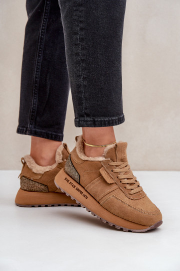 ze semiše Tenisky  s kožešinou I Błyszczącym  Big Star OO274578 Hi-Poly System Camel