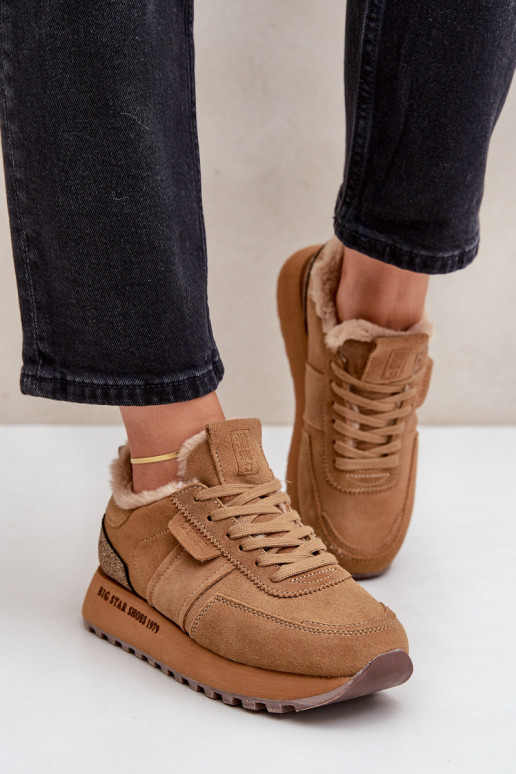 ze semiše Tenisky  s kožešinou I Błyszczącym  Big Star OO274578 Hi-Poly System Camel ze semiše Tenisky  s kožešinou I Błyszczącym  Big Star OO274578 Hi-Poly System Camel