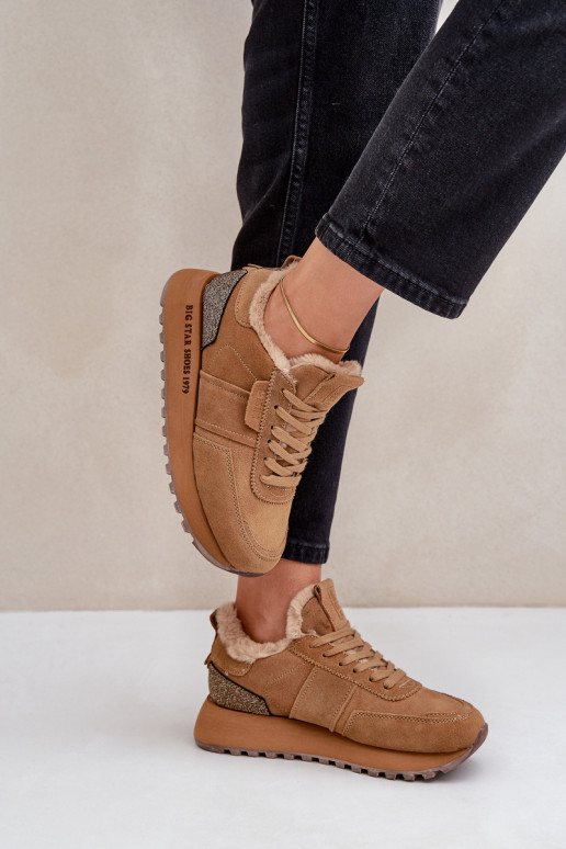 ze semiše Tenisky  s kožešinou I Błyszczącym  Big Star OO274578 Hi-Poly System Camel ze semiše Tenisky  s kožešinou I Błyszczącym  Big Star OO274578 Hi-Poly System Camel