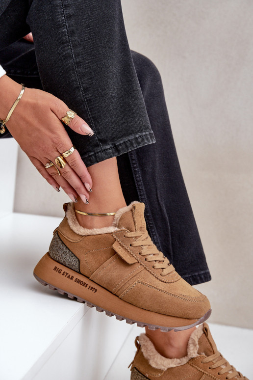 ze semiše Tenisky  s kožešinou I Błyszczącym  Big Star OO274578 Hi-Poly System Camel ze semiše Tenisky  s kožešinou I Błyszczącym  Big Star OO274578 Hi-Poly System Camel