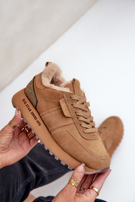 ze semiše Tenisky  s kožešinou I Błyszczącym  Big Star OO274578 Hi-Poly System Camel ze semiše Tenisky  s kožešinou I Błyszczącym  Big Star OO274578 Hi-Poly System Camel