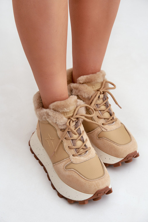  Tenisky boty  s kožešinou s platformou Big Star OO274A330 béžové