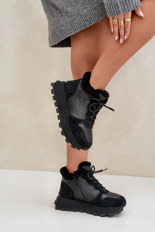 Tenisky boty  s kožešinou s platformou Big Star OO274A329 Černé  Tenisky boty  s kožešinou s platformou Big Star OO274A329 Černé