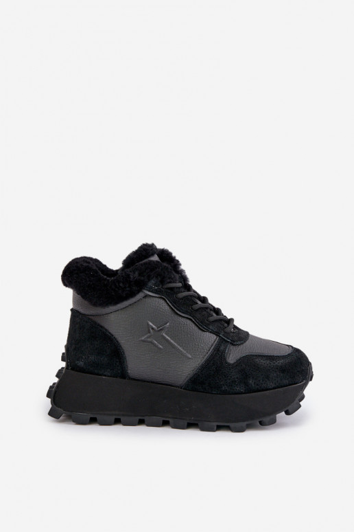 Tenisky boty  s kožešinou s platformou Big Star OO274A329 Černé  Tenisky boty  s kožešinou s platformou Big Star OO274A329 Černé