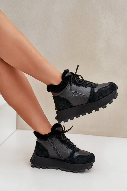 Tenisky boty  s kožešinou s platformou Big Star OO274A329 Černé  Tenisky boty  s kožešinou s platformou Big Star OO274A329 Černé