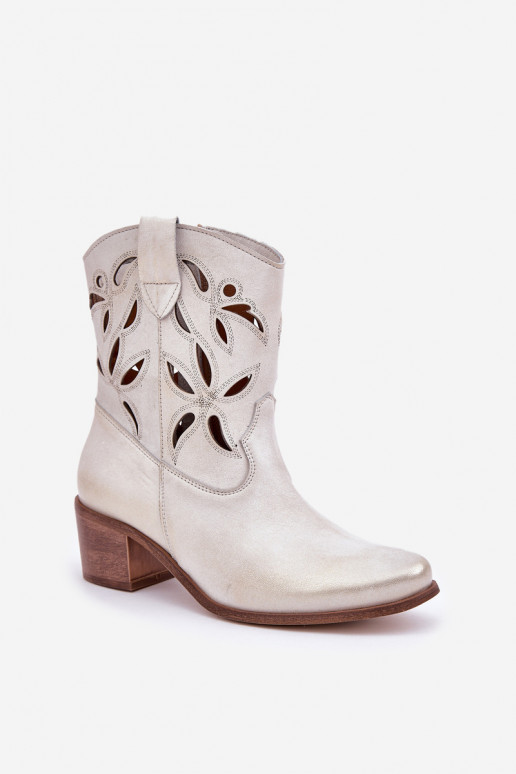 Ažurová obuv s podpatky Zazoo 3621 zlaté barvy Przecierany  Ažurová obuv s podpatky Zazoo 3621 zlaté barvy Przecierany