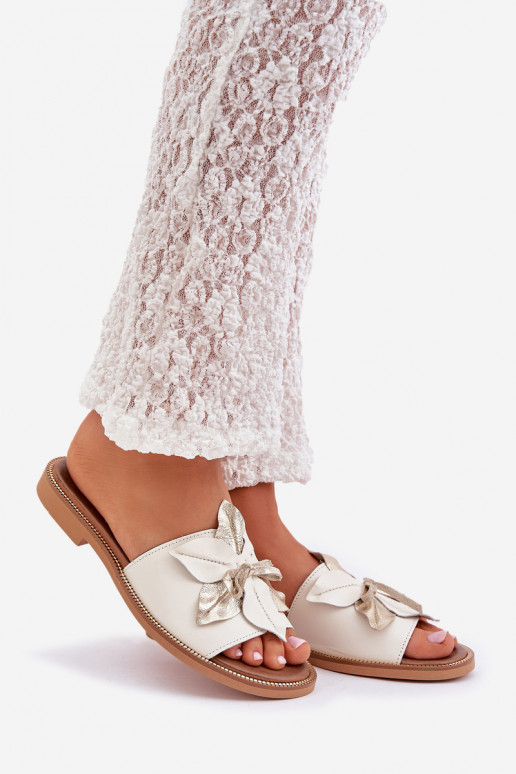 Pantofle s ornamenty pravá kůže Zazoo 3667 bílé