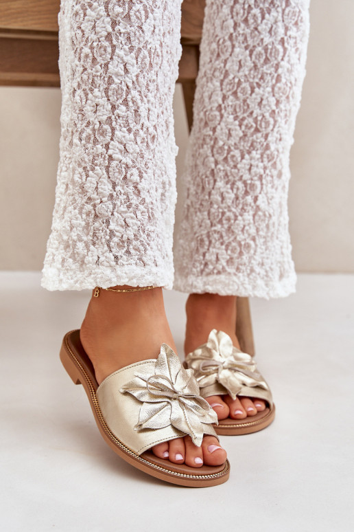 Pantofle s ornamenty pravá kůže Zazoo 3667 zlaté barvy