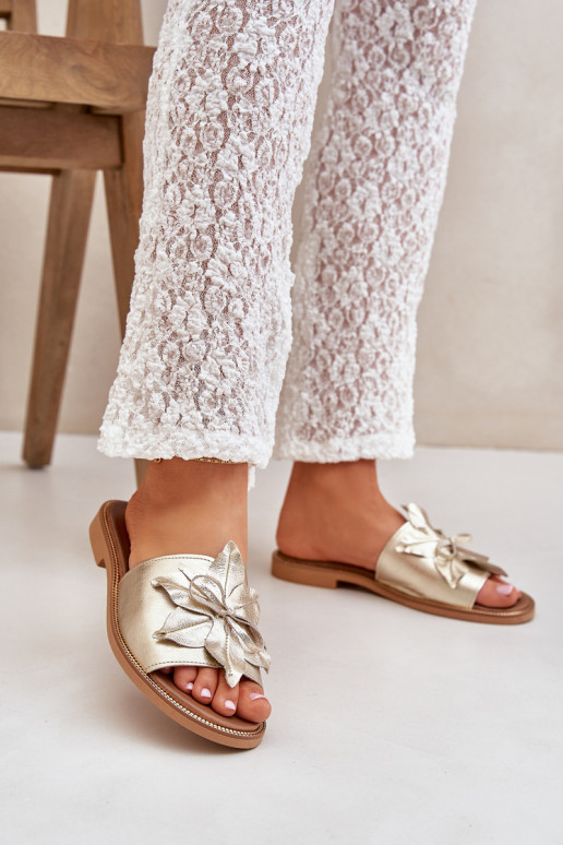 Pantofle s ornamenty pravá kůže Zazoo 3667 zlaté barvy