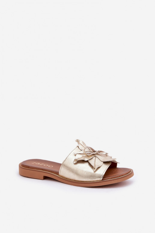 Pantofle s ornamenty pravá kůže Zazoo 3667 zlaté barvy