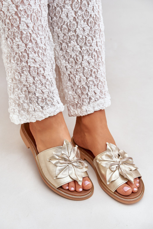 Pantofle s ornamenty pravá kůže Zazoo 3667 zlaté barvy