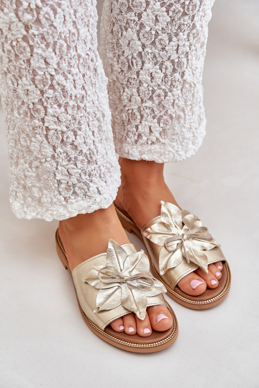 Pantofle s ornamenty pravá kůže Zazoo 3667 zlaté barvy