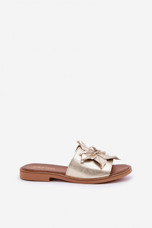 Pantofle s ornamenty pravá kůže Zazoo 3667 zlaté barvy