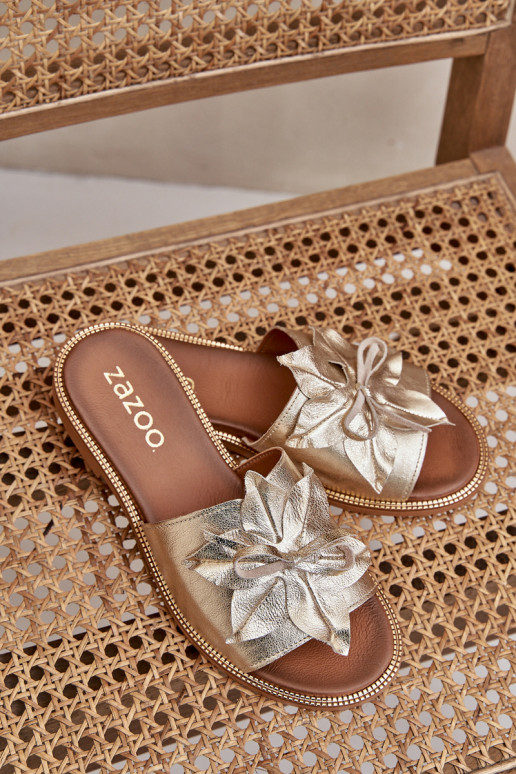 Pantofle s ornamenty pravá kůže Zazoo 3667 zlaté barvy