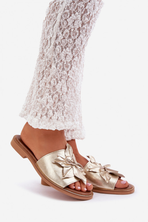 Pantofle s ornamenty pravá kůže Zazoo 3667 zlaté barvy