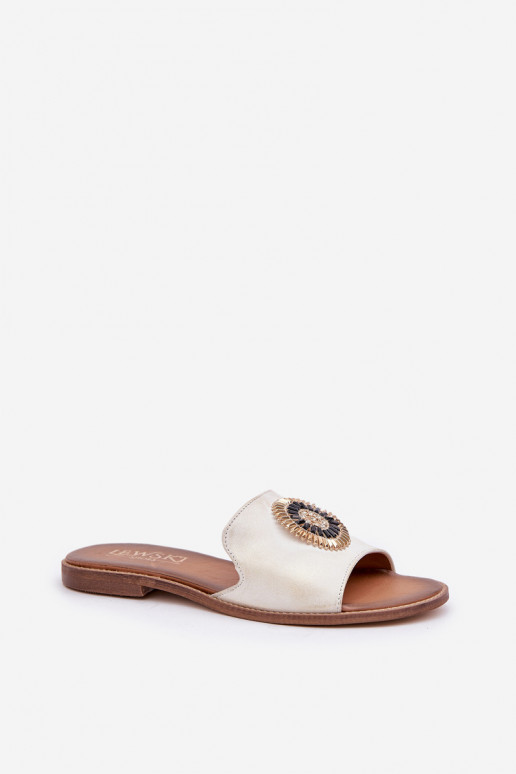 Pantofle s ornamenty s širokými podpatky  3047/O zlaté barvy Przecierany