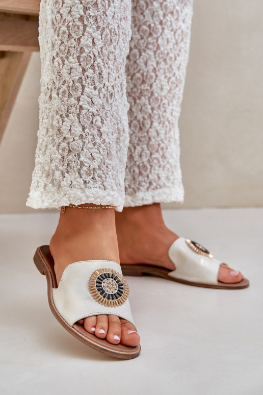 Pantofle s ornamenty s širokými podpatky  3047/O zlaté barvy Przecierany