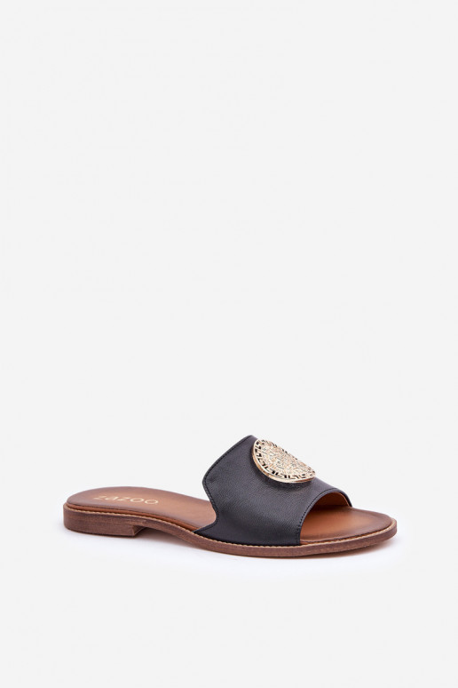 Pantofle s ornamenty s širokými podpatky Zazoo 3047/O Černé