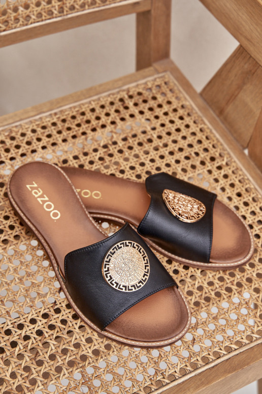 Pantofle s ornamenty s širokými podpatky Zazoo 3047/O Černé