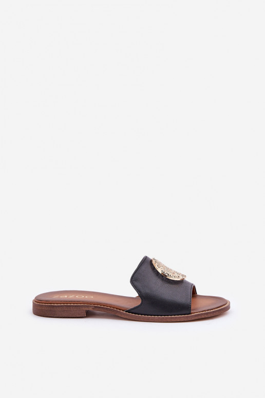 Pantofle s ornamenty s širokými podpatky Zazoo 3047/O Černé