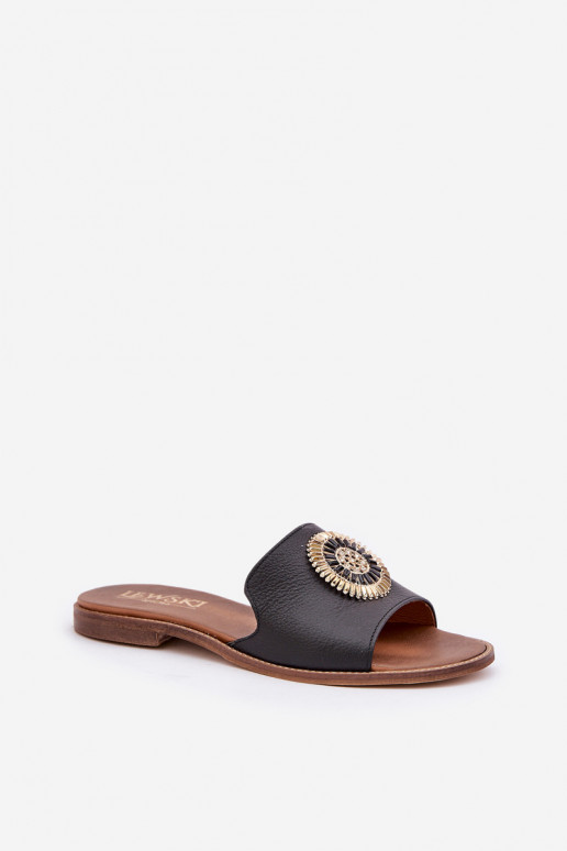 Pantofle s ornamenty s širokými podpatky Zazoo 3047/O Černé