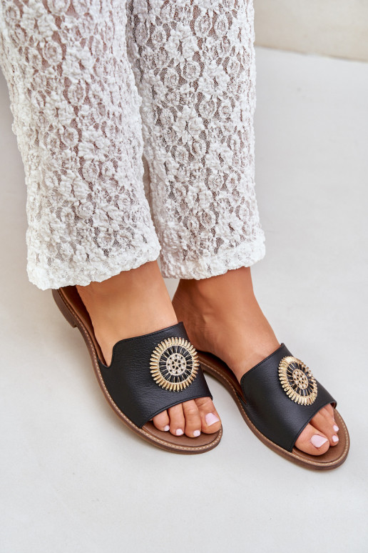 Pantofle s ornamenty s širokými podpatky Zazoo 3047/O Černé