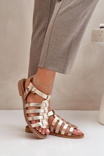 Dámské sandály s širokými podpatky Zazoo 3686 zlaté barvy