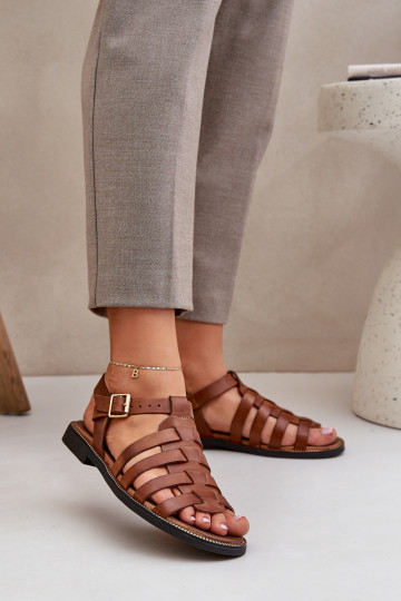 Dámské sandály s širokými podpatky Zazoo 3686 Camel