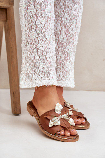 Pantofle s ornamenty pravá kůže Zazoo 3574/Z Camel