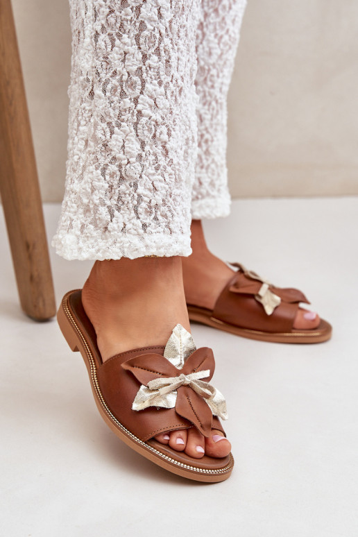 Pantofle s ornamenty pravá kůže Zazoo 3574/Z Camel