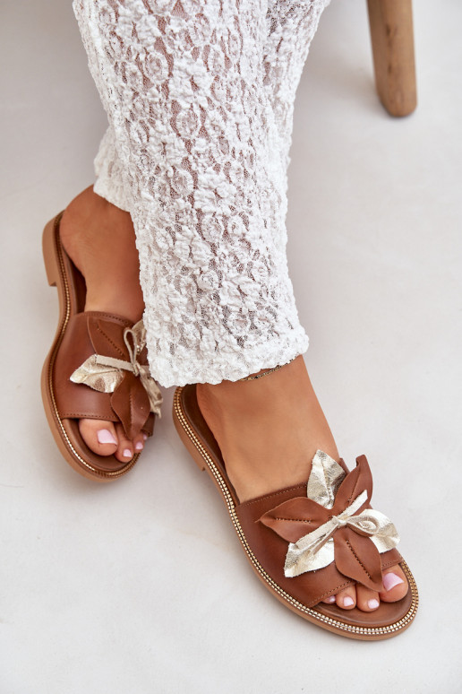 Pantofle s ornamenty pravá kůže Zazoo 3574/Z Camel