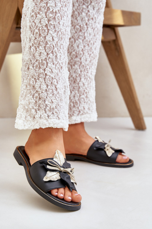 Pantofle s ornamenty pravá kůže Zazoo 3574/Z Černé