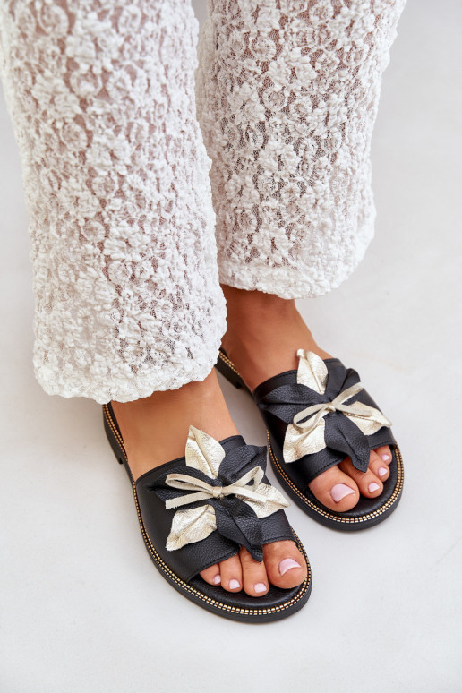 Pantofle s ornamenty pravá kůže Zazoo 3574/Z Černé