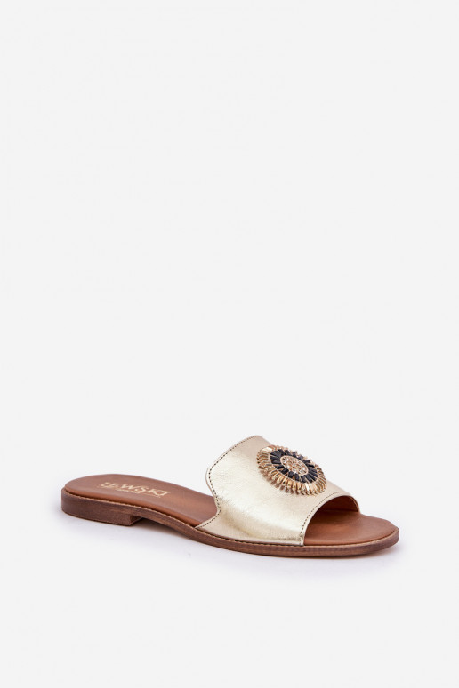 Pantofle s ornamenty s širokými podpatky Zazoo 3047/O zlaté barvy