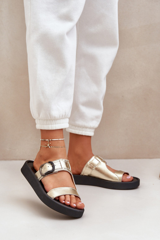 Pantofle  s platformou Zazoo 3024 zlaté barvy