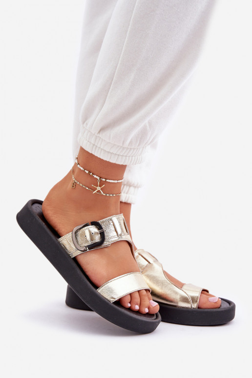 Pantofle  s platformou Zazoo 3024 zlaté barvy