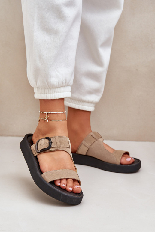 Dámské semišové pantofle s platformou Zazoo 3024 béžové