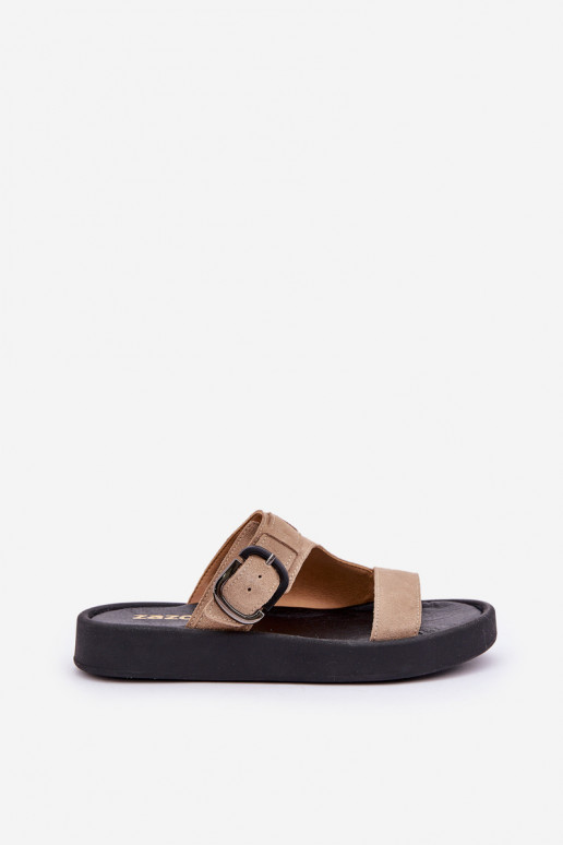 Dámské semišové pantofle s platformou Zazoo 3024 béžové