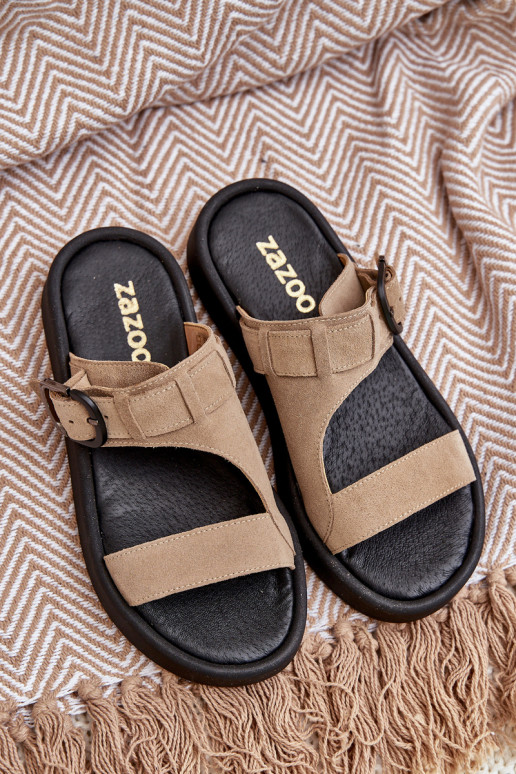 Dámské semišové pantofle s platformou Zazoo 3024 béžové