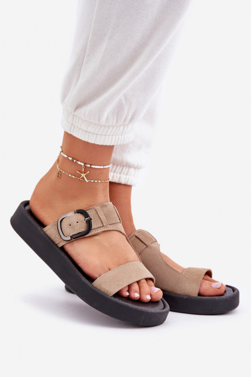 Dámské semišové pantofle s platformou Zazoo 3024 béžové