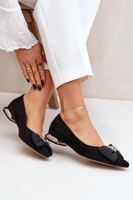 Elegantní styl Semišové baleríny  se stuhami Laura Messi 2893 Černé