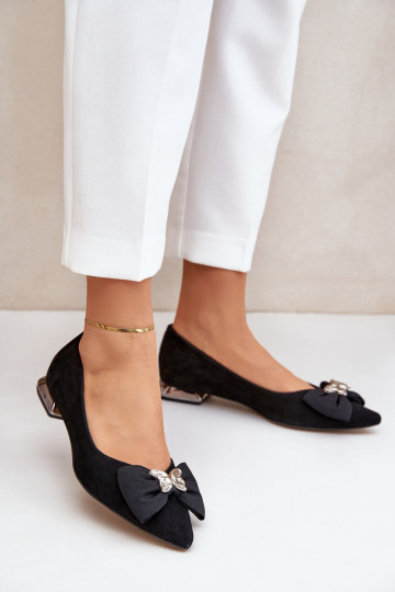 Elegantní styl Semišové baleríny  se stuhami Laura Messi 2893 Černé 2