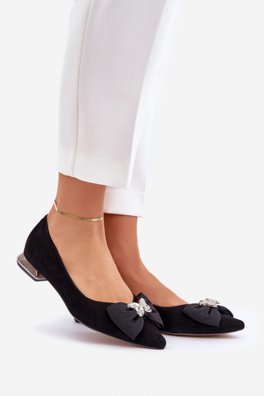 Elegantní styl Semišové baleríny  se stuhami Laura Messi 2893 Černé