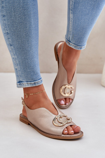 Dámské sandály s širokými podpatky s ornamenty Laura Messi 2865 zlaté barvy