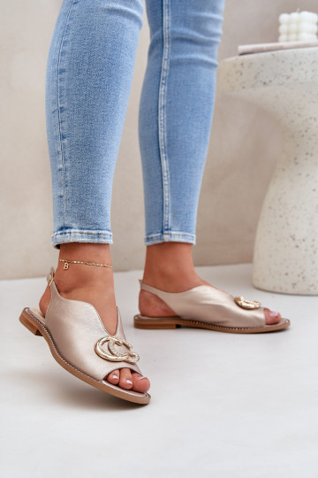 Dámské sandály s širokými podpatky s ornamenty Laura Messi 2865 zlaté barvy 2