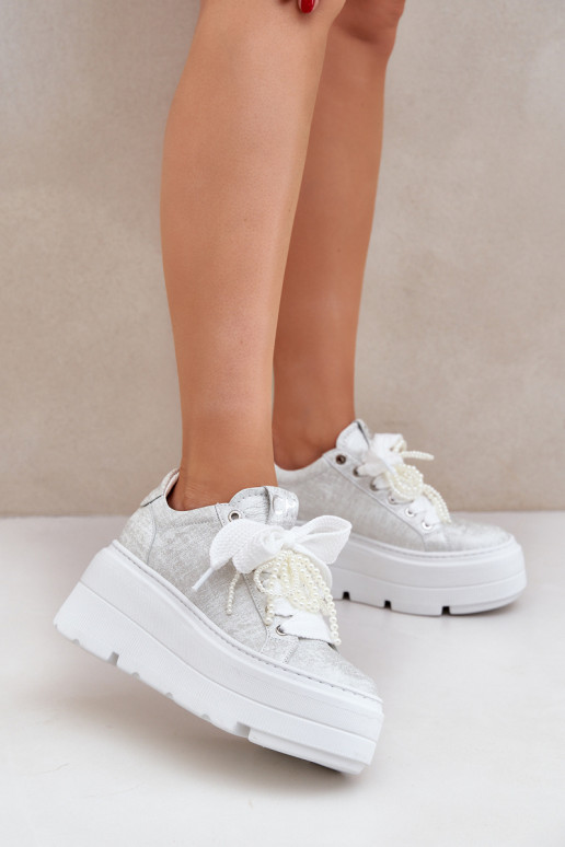 Tenisky s platformou CheBello 4658 stříbrné barvy  Tenisky s platformou CheBello 4658 stříbrné barvy