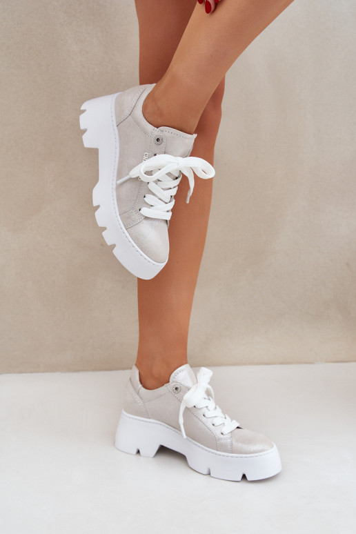 Tenisky tenisky s platformou CheBello 4632 stříbrné barvy Tenisky tenisky s platformou CheBello 4632 stříbrné barvy