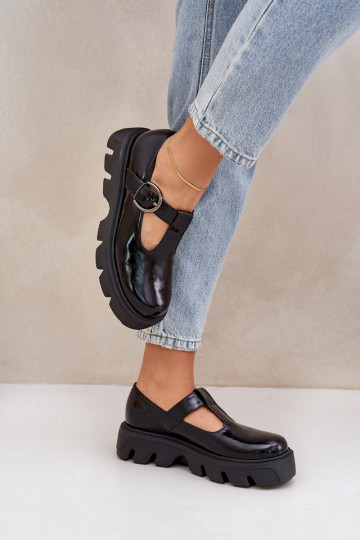 s efektem laku  boty s přezkami Zazoo 20183 Černé